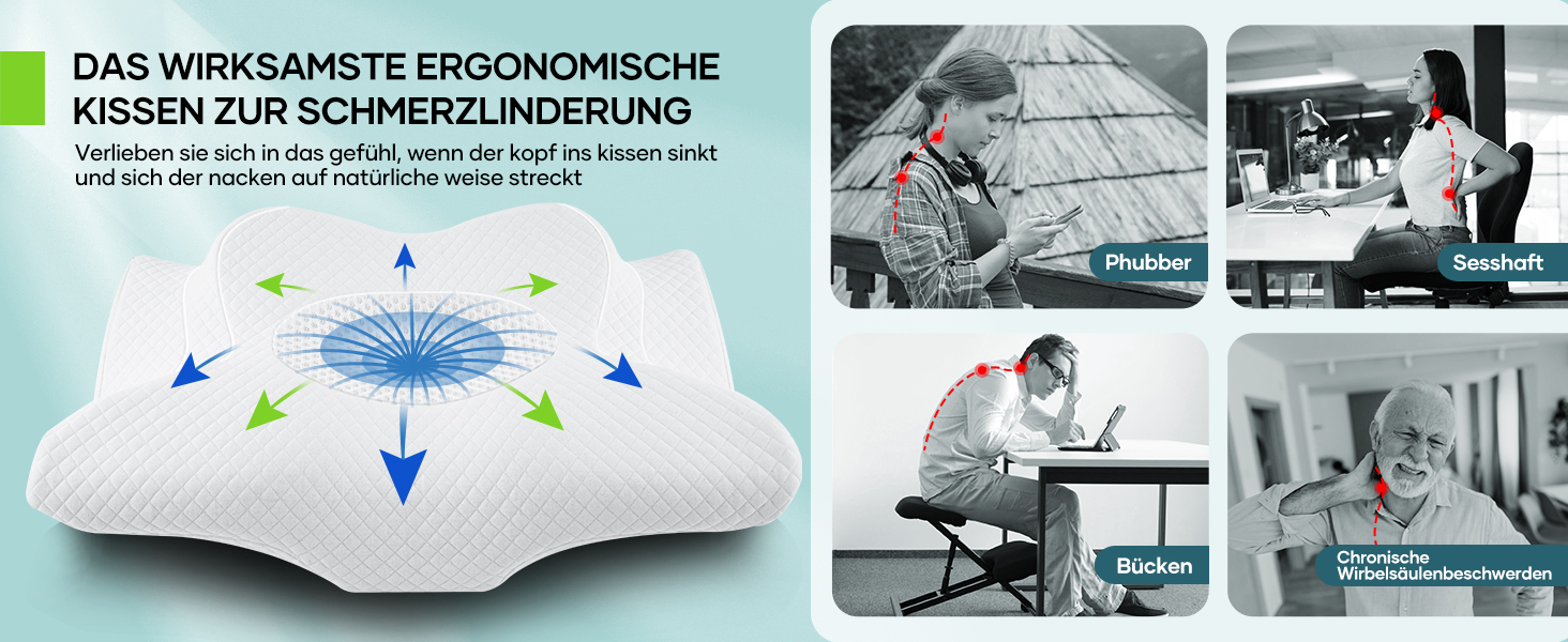 Ортопедична подушка для шиї Gobikey з memory foam, 62 x 40 см. Підходить для сну на боці, спині та животі. Білий колір.