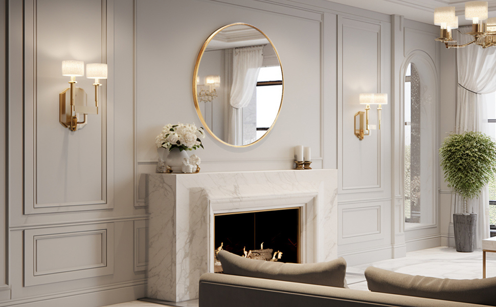 Кругле дзеркало на стіну FRUMENSHIP, діаметр 76 см, сріблястий, з металевим каркасом. Підходить для вітальні, спальні, ванної кімнати, коридору.