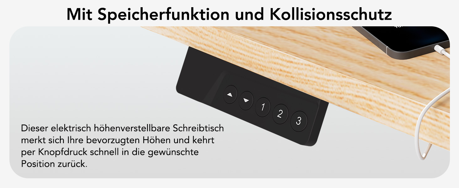 Регульований стіл 80x160 см, електричний з функціями пам'яті та захисту від зіткнень, висота 70–117 см, для офісу, дому та геймінгу (колір натурального дерева)