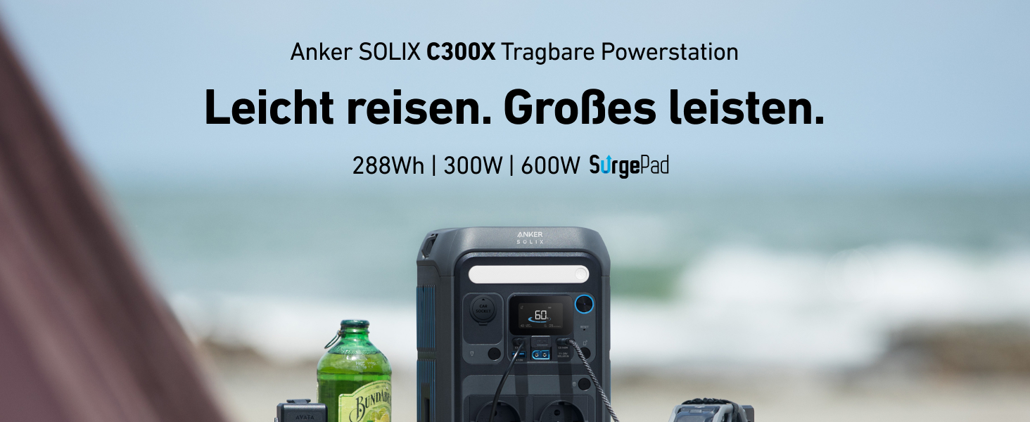 Портативна електростанція Anker SOLIX C300X: 288Wh LiFePO4, 300W (600W max), для кемпінгу та подорожей