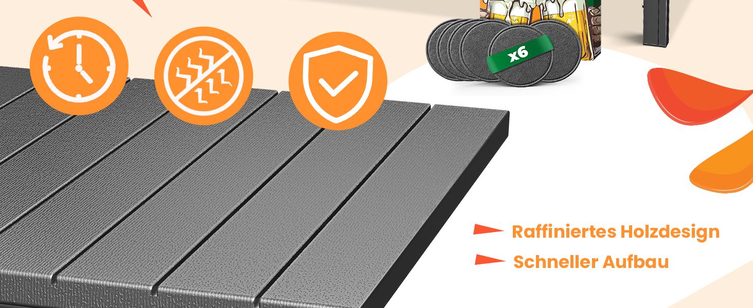 Розсувний садовий стіл KESSER® 180/240x90 см для 8 осіб, з розширенням, сталеве покриття, стільниця HDPE, вологостійкий, UV-стійкий, в комплекті 6 підставок