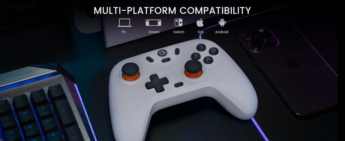 GameSir Nova Lite: Бездротовий контролер з трирежимним підключенням для PC, Switch, Steam, iOS, Android. Підтримка Hall-ефекту, DualVibration, Turbo, Motion Control. Колір: Темно-фіолетовий.