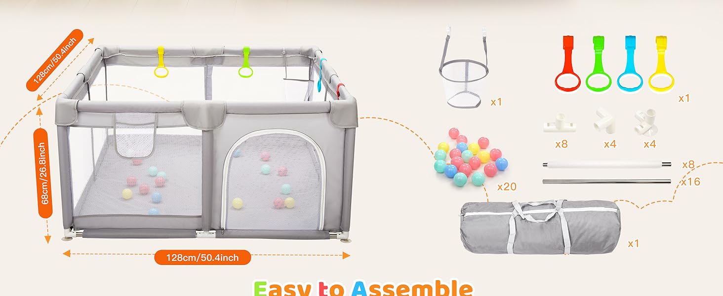 Манеж дитячий CHOLY для немовлят та малюків 128x128 см, сірий. Безпечний, з сіткою, м'яким захистом, легко збирається