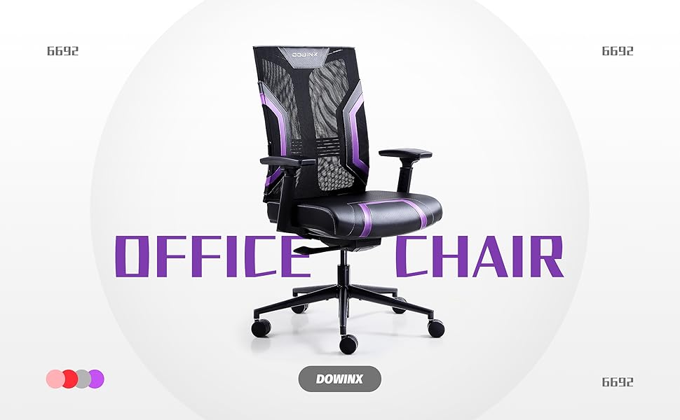Ігровий крісло Dowinx з 3D підлокітниками, офісне крісло, ергономічне, з функцією гойдання, шкіряне, поворотне, для офісу та дому, чорний, сірий (чорний, фіолетовий)