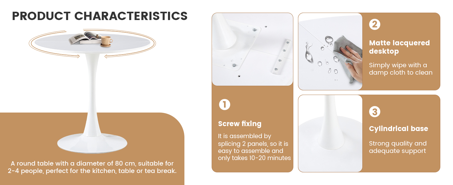 Круглий обідній стіл для кухні, вітальні, балкону. Діаметр 70/80 см, білий/чорний