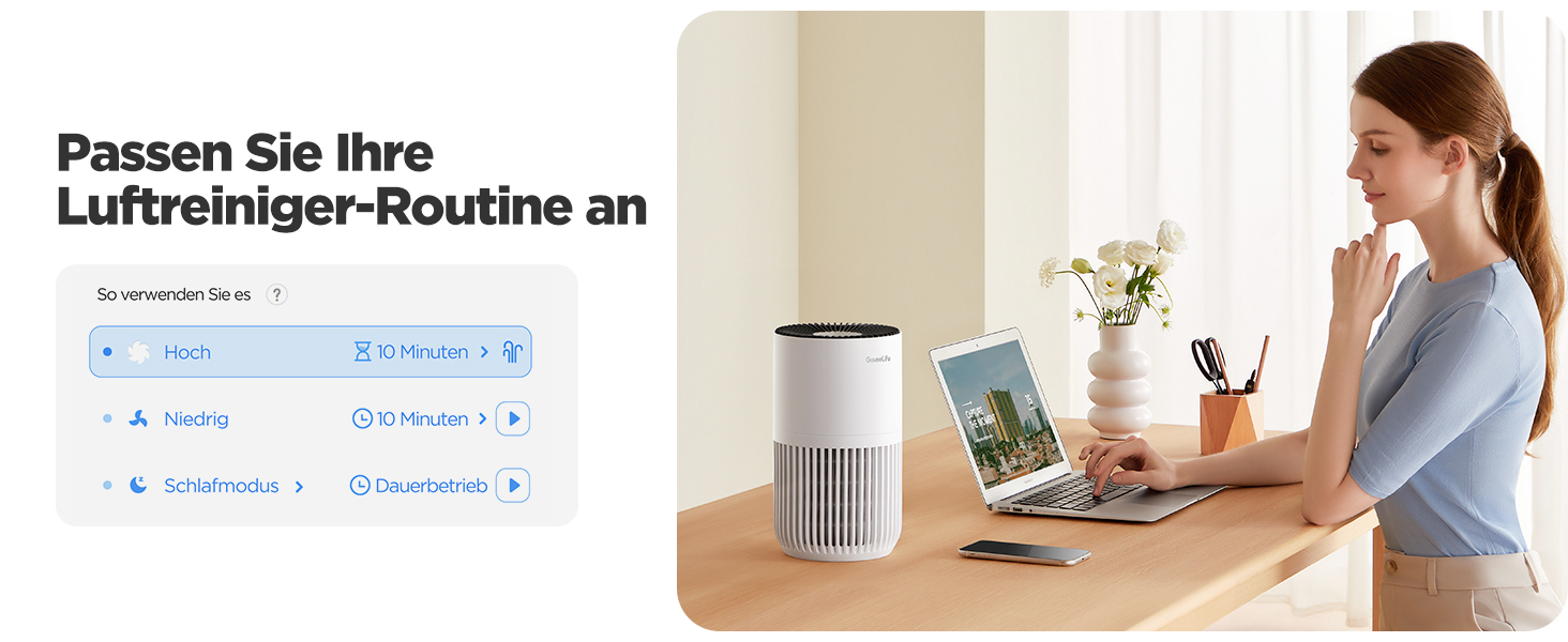 Повітряочисник GoveeLife Mini для спальні з HEPA-фільтром, керування через додаток Alexa, проти шерсті тварин, запахів, пилку, диму. Портативний очисник повітря з 3 швидкостями, 2 режимами, таймером та аромадифузором