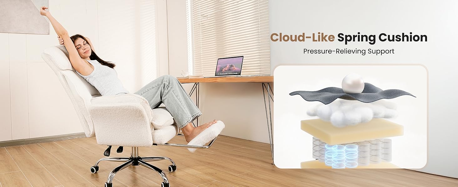 Офісний крісло Chefsessel Ergonomisch: Геймерське крісло з підставкою для ніг, регульованою спинкою 135° та відкидними підлокітниками, оббите м'яким плюшевим флісом – Бежеве