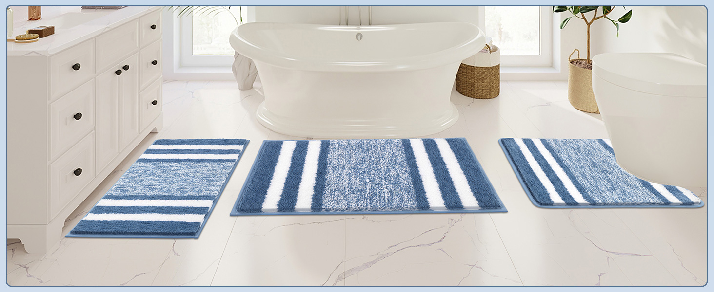 М'який килимок для ванної кімнати Pauwer, комплект з 2 шт., водопоглинаючий, для ванни та туалету, антиковзаючі, можна прати в пральній машині, блакитний, 50 x 80 + 50 x 60 см