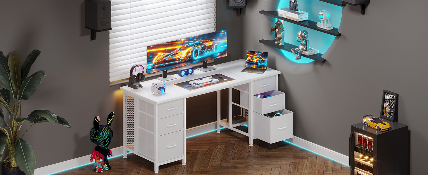 Комп'ютерний стіл Coleshome з 6 шухлядами, 160x52 см, білий для дому та офісу