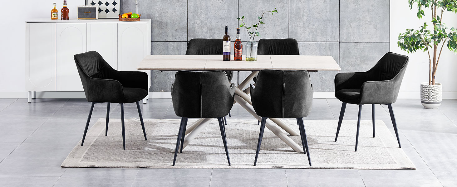 Набір обідніх крісел 6 шт. поворотні, з підлокітниками, 360°, сучасний м'який стілець з велюру, для вітальні, кухні, робочого кабінету, спальні (4, Бежевий)