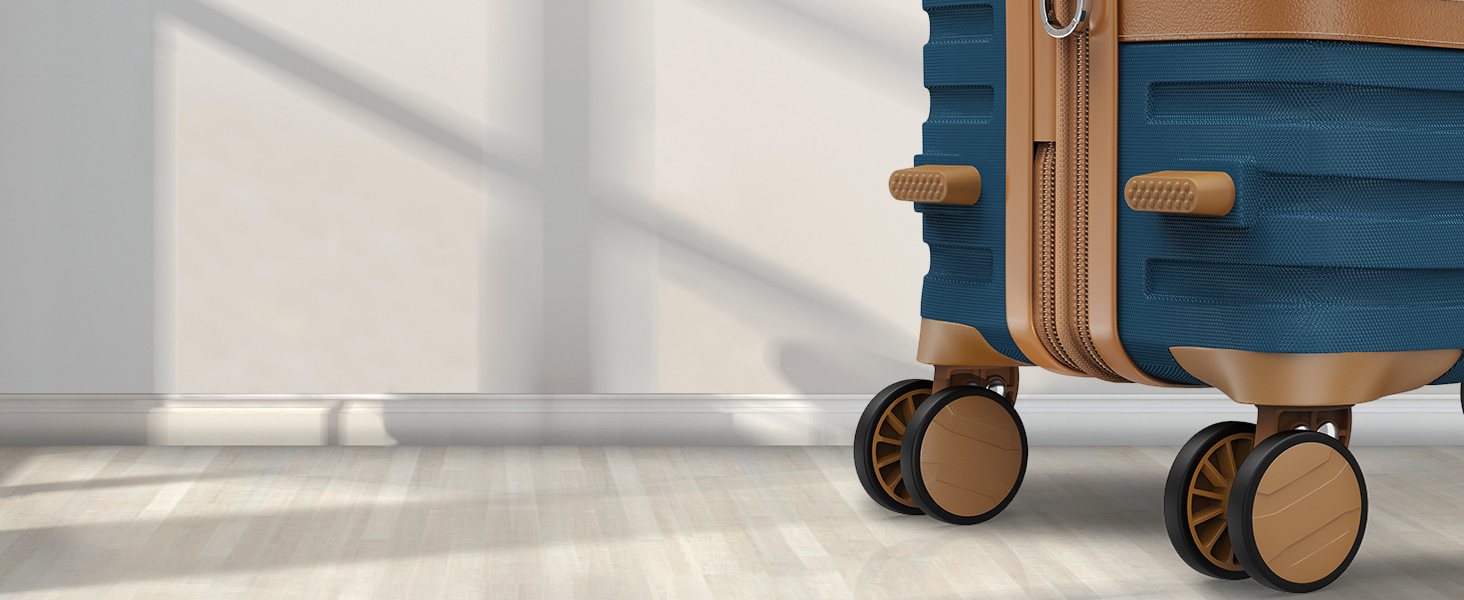 Набір валіз Joyway 6шт з жорстким корпусом, beauty-кейс, косметичка, 4 колеса, TSA-замок, морсько-коричневий (блакитний/коричневий), набір ручної поклажі 4шт