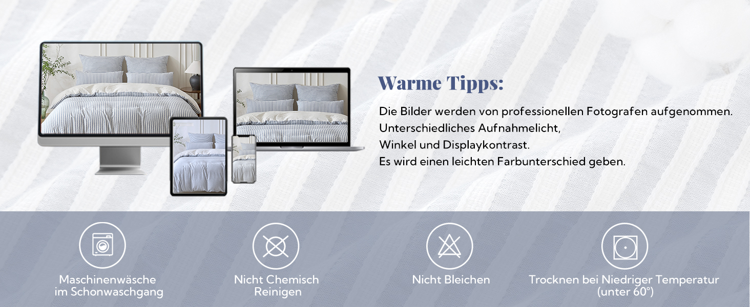 Набір постільної білизни SOULFUL 200x200, бавовна, смугастий дизайн, джинсовий колір, преміум-якість, сертифікат Öko-Tex 100, 3 шт. (200x200, 2x80x80)