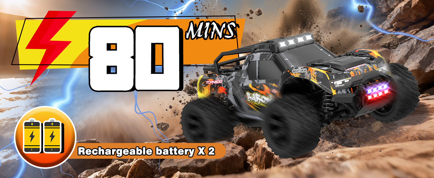 Радіокерований позашляховик FEIMUOSI 1:18 RC Car: LED, 2.4GHz, 2 акумулятори, 20 км/год, для дітей та дорослих (Чорний)