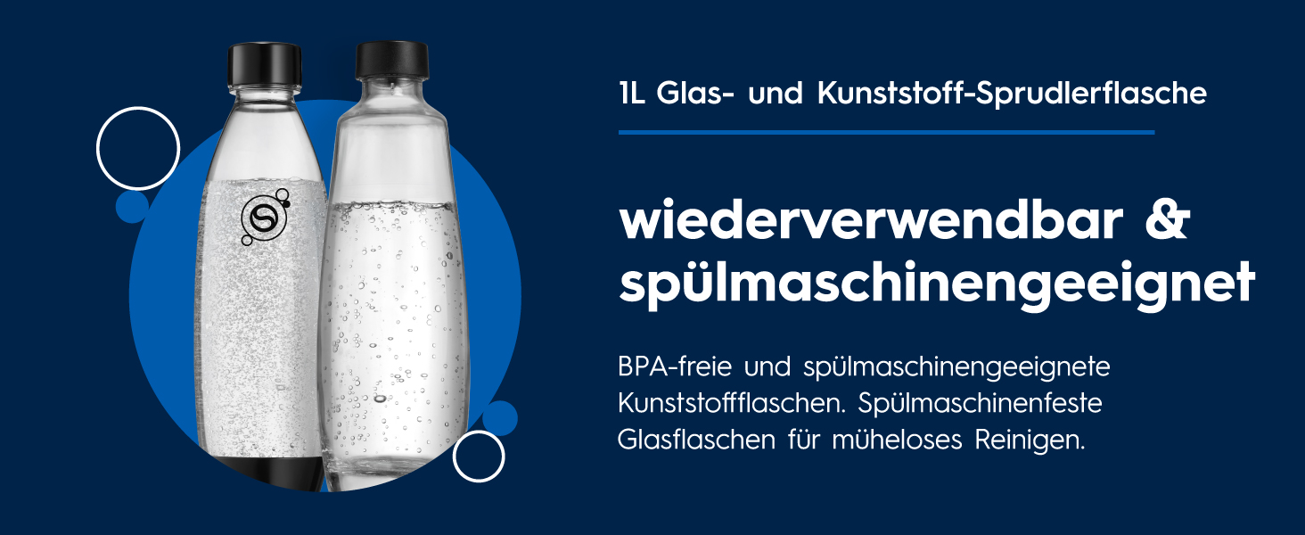 Сифон для газування води SodaStream DUO Family Pack: 4 пляшки по 1л та балон CO2, чорний/титан