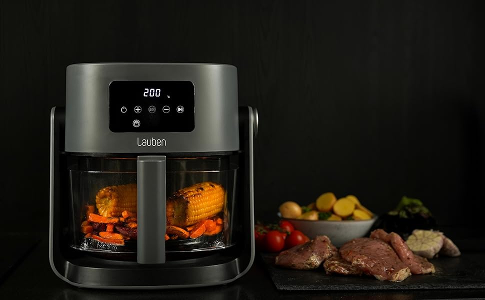 Аерофритюрниця Lauben Glass&Grill 3в1 5500BG, скляний кошик для смаження 5,5 л, 6 програм, гриль і сковорода