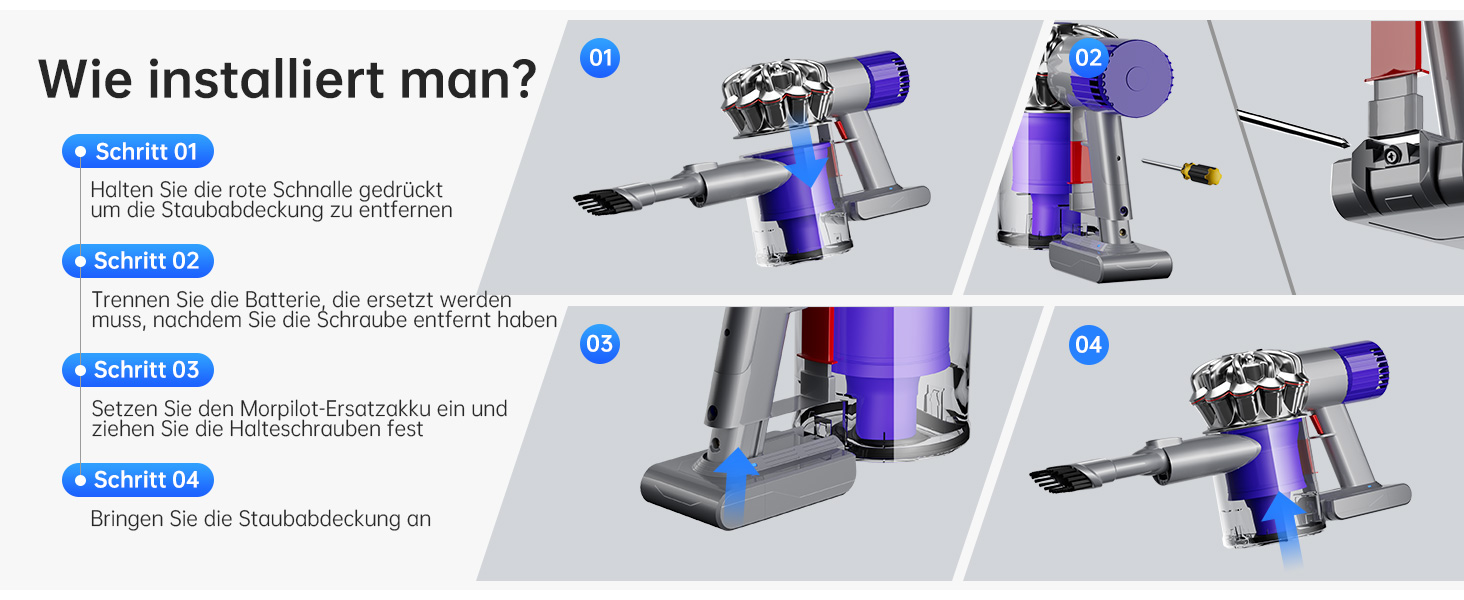 Змінна батарея V6 morpilot для пилососа Dyson V6 DC62/DC58/DC59/DC61/DC72/DC74, 21,6 В 4600 мАг, 2 фільтри