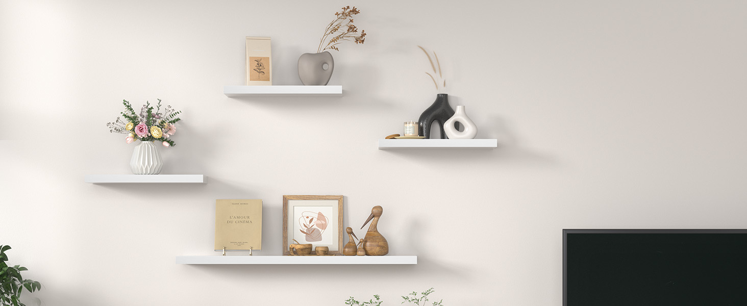 Набір плаваючих полиць Wandregal білі 40 см (3 шт) для спальні, кухні, офісу, вітальні - сучасний декор