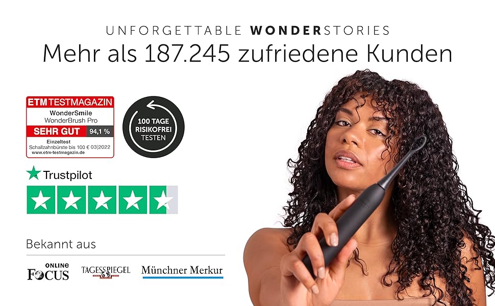 Електрична зубна щітка Wondersmile PRO - Перевірена TÜV, 4 режими, 60 днів роботи від акумулятора, чорний комплект для догляду за порожниною рота