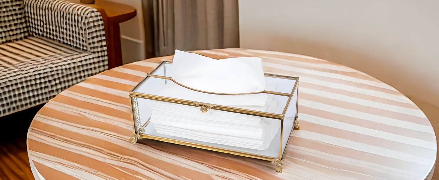 Скляна коробочка для серветок SLHEQING Gold - прямокутна, для ванної, вітальні, спальні, офісу