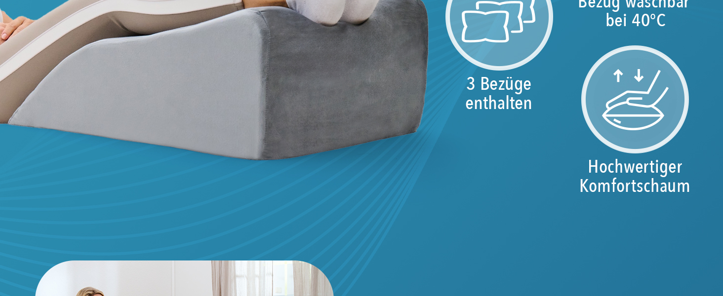 Ортопедична подушка для ніг Blumtal - регульована висота, проти набряків ніг, для дорослих, знімний чохол, білий/сірий