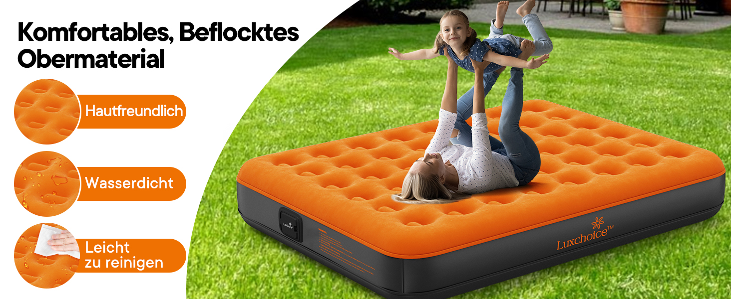 Надувна матрац Luxchoice з самонадувною системою та портативним насосом. Двоспальне ліжко для кемпінгу, подорожей та дому. Розмір 203x152x22 см, вантажопідйомність 250 кг