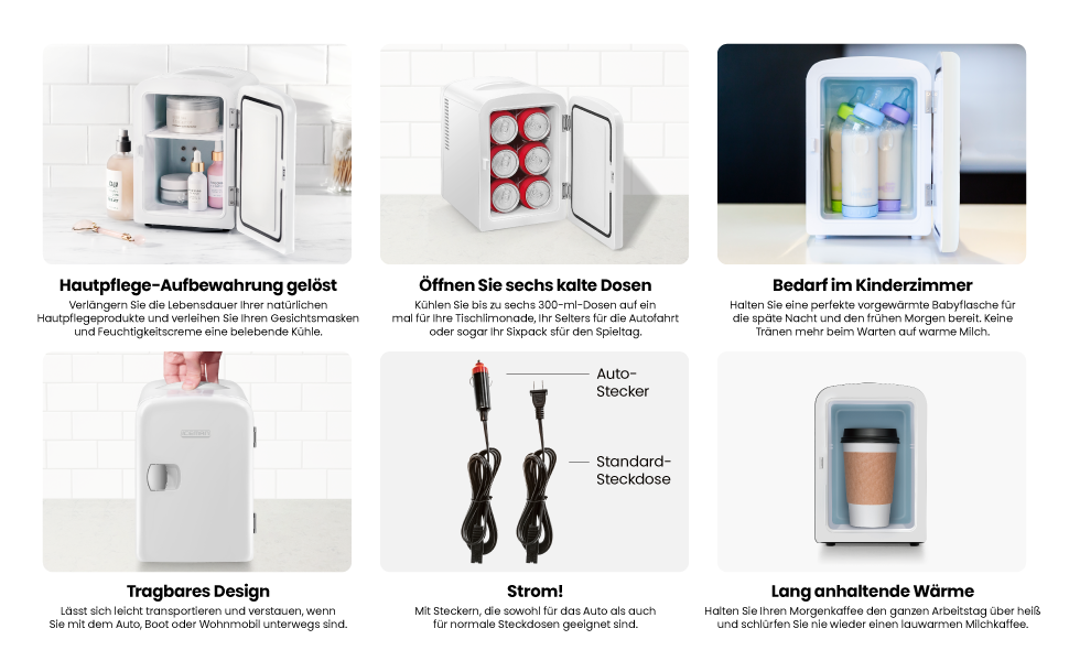 Chefman Iceman: Міні-холодильник з обігрівом, 4 літри, 6 відділень для косметики, перекусів, макіяжу, AC/DC, для дому/авто/спальні