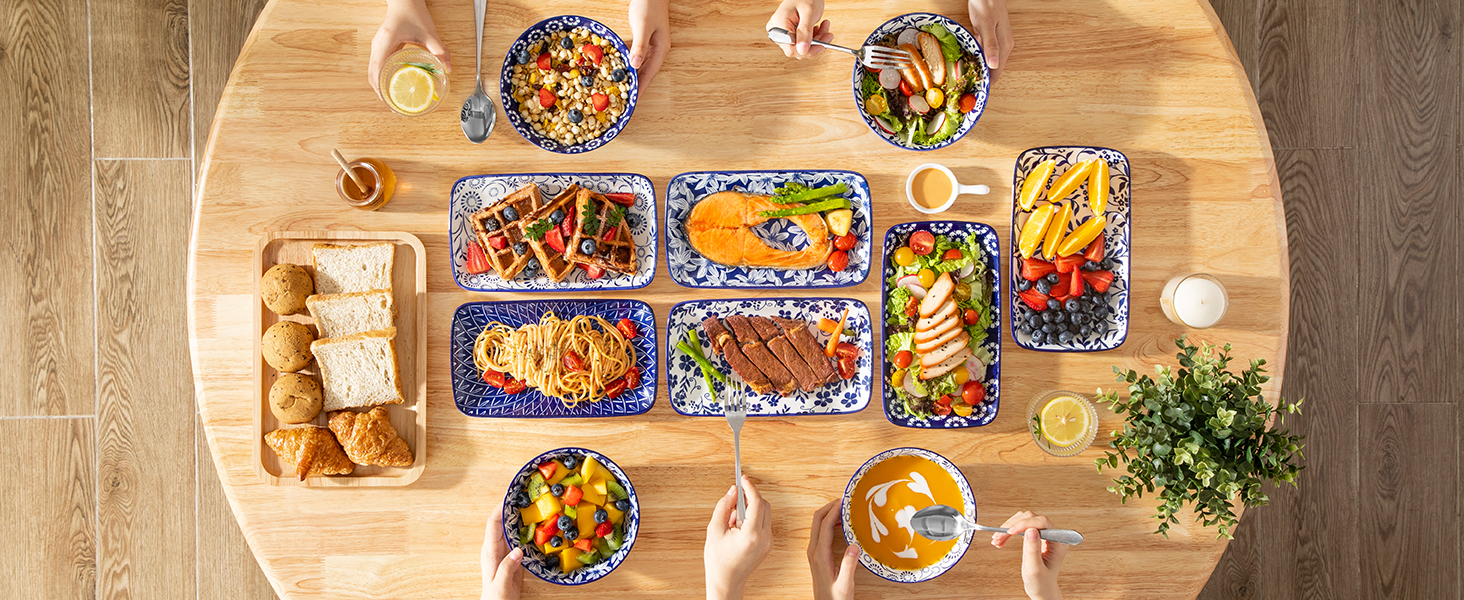 Набір тарілок Vancasso SELENE, 6 шт., прямокутні, 22x13 см, блакитні - для закусок, суші, десертів, фруктів