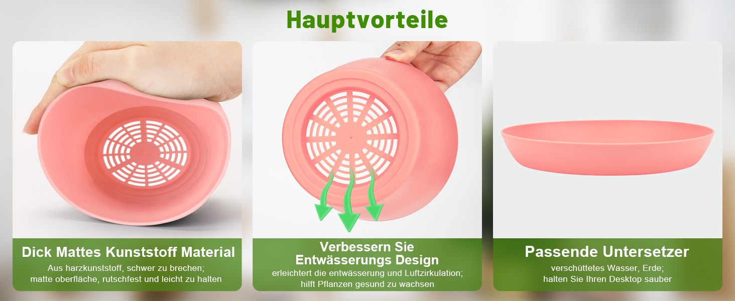 KINGLAKE Набір горщиків для квітів 8 шт., 17 см, пластик з підставкою, для квітів, сукулентів, кактусів, кольорові