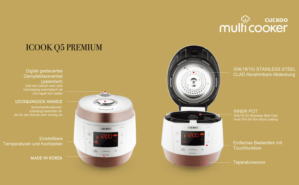 Мультиварка CUCKOO CMC-QSB501S iCook Q5 Premium з функцією парового тиску, 4.75 л, 8-в-1, з голосовим керуванням, 3D нагріванням, підтримкою температури, нержавіюча сталь з антипригарним покриттям