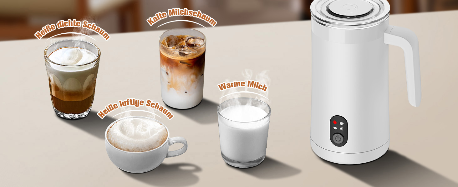 Електричний спінювач молока 400 мл 4-в-1 для гарячого та холодного молока, автоматичне вимкнення, для капучіно, лате макіато