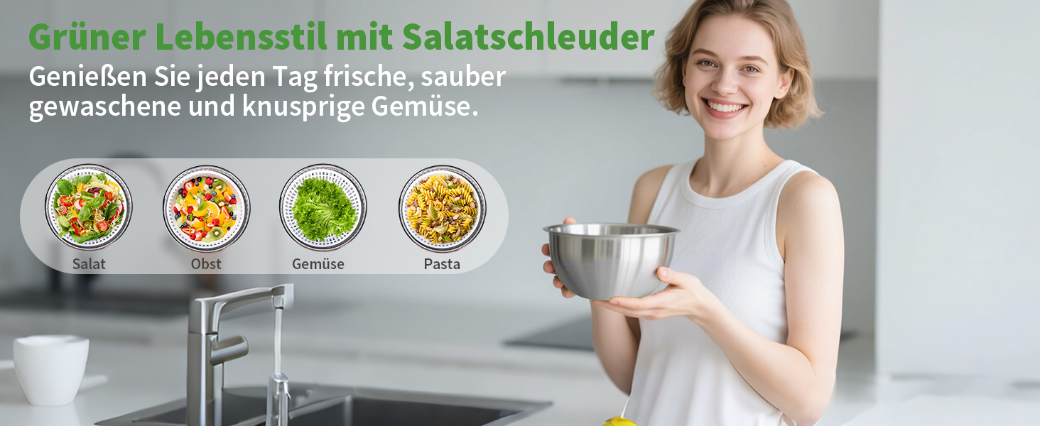 Салатниця-центрифуга 4.5л з нержавіючої сталі - для миття овочів, зелені та ягід