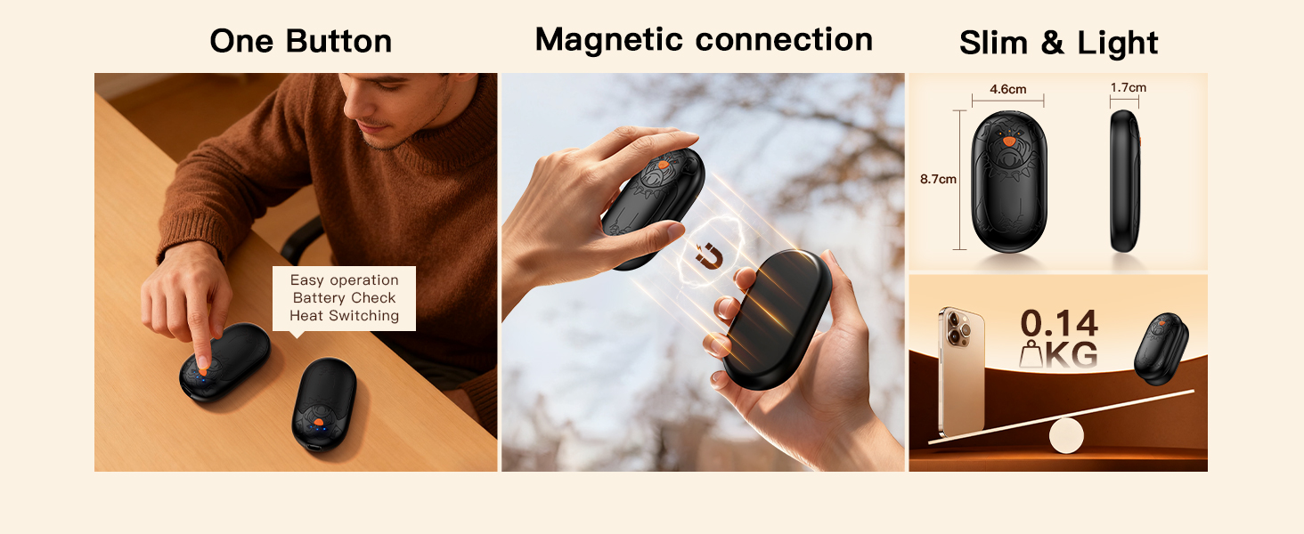 Електричні грілки для рук 2 шт. | Перезаряджаються, 3 режими нагріву, 6000mAh | Для жінок та чоловіків, кемпінг, полювання, гольф