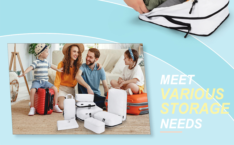 Набір органайзерів для подорожей у валізу Packing Cubes, комплект дорожніх сумок для одягу та косметички (8 предметів, рожевий)