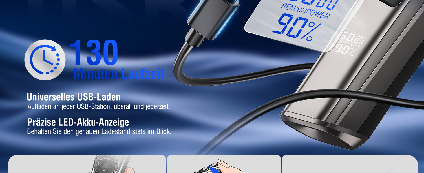 Професійна машинка для стрижки волосся з USB-C зарядкою, тример для чоловіків з LED дисплеєм, водонепроникний IPX6, тиха (<65 дБ), набір для перукарів вдома та в салоні