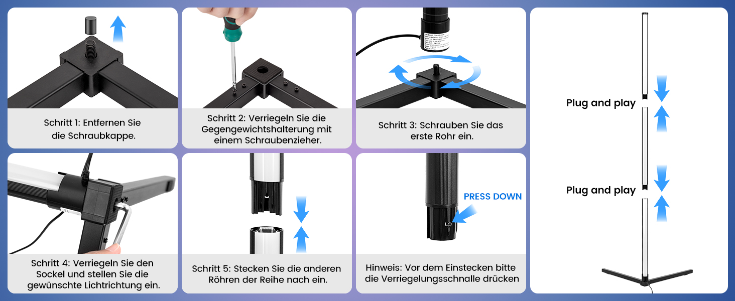 Світлодіодна торшер Riyo з RGB підсвіткою, керуванням через APP та пультом ДК. Торшер у вітальню з 16 млн кольорів та 68+ сценами, синхронізація з музикою