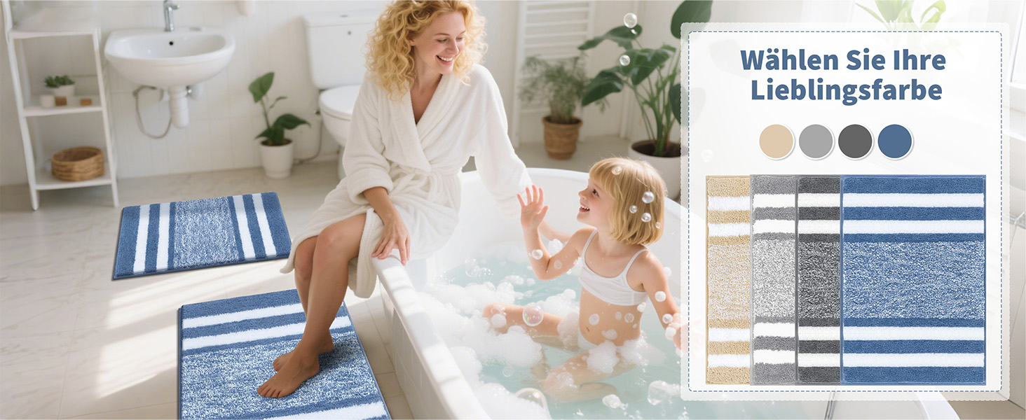 М'який килимок для ванної кімнати Pauwer, комплект з 2 шт., водопоглинаючий, для ванни та туалету, антиковзаючі, можна прати в пральній машині, блакитний, 50 x 80 + 50 x 60 см