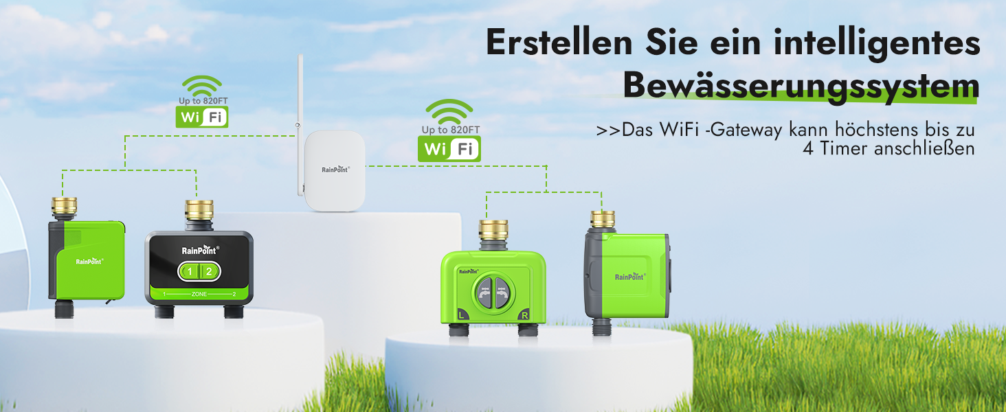 Таймер для поливу Rainpoint WiFi з латунними входами/виходами, розумне керування, APP, голосове управління, автоматичний полив саду та газону, 6 програм (Зелений, 1 зона)