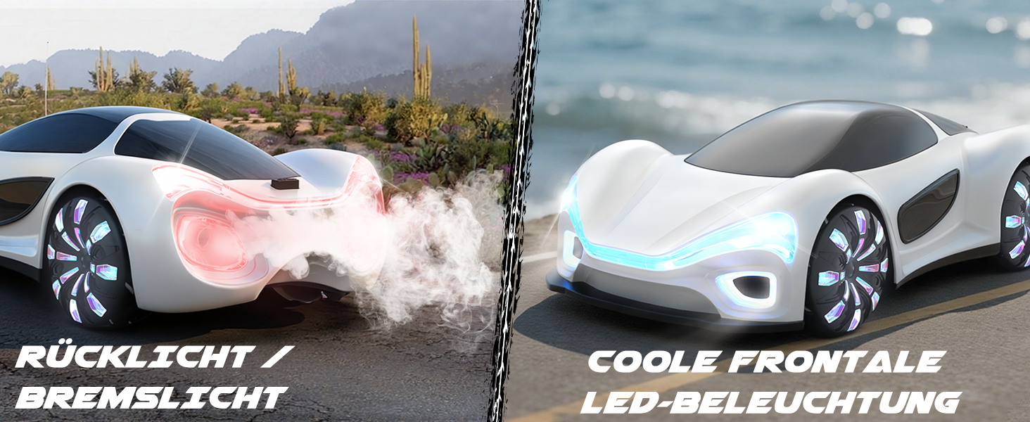 SIMREX RC Автомобіль 360° Дрифт Stunt Авто на радіокеруванні з LED підсвіткою дисків та туманом, 2.4GHz для дітей та дорослих від 6 років, подарунок на день народження, білий