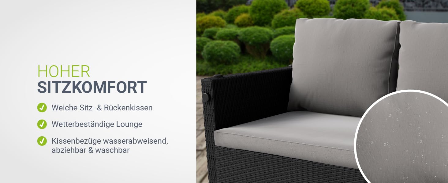 Набір садово-розкладних меблів Juskys Jamaika 2в1: стіл та садова лаунж-група - для балкона, саду, тераси. Чорний поліротанг