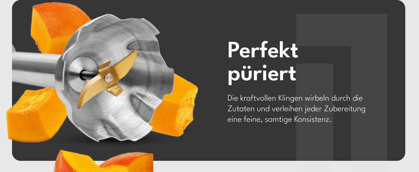 LEBENLANG Преміум блендер занурювальний 1200W - набір 6 предметів з аксесуарами та захистом від бризок | Регулювання швидкості, турборежим, нержавіюча сталь