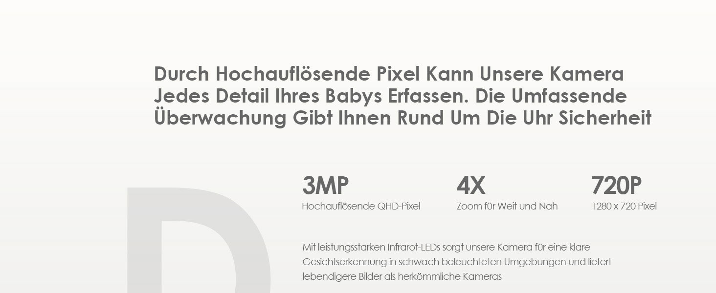 Відеоняня з камерою 2K HD Wi-Fi Babyphone з додатком, 360° огляд, 4x Zoom, нічний режим, датчик руху/плачу/звуку, термометр, чорний - 1 камера