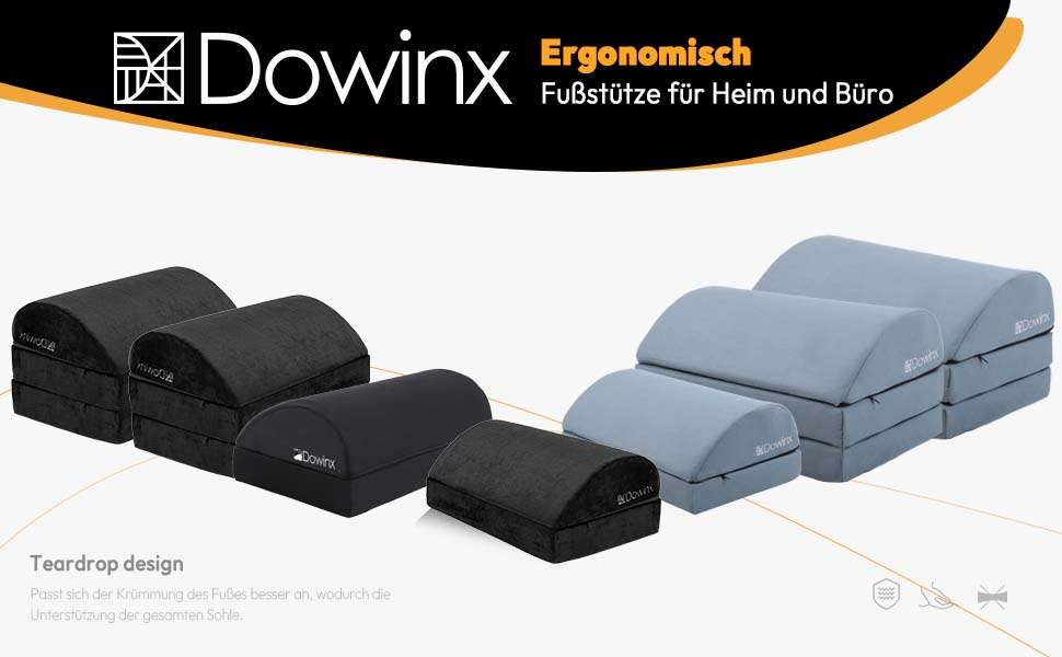 Підставка для ніг під стіл Dowinx, регульована висота, знімний чохол, зручна підставка для офісу, авто, дому (3 шари, чорний)