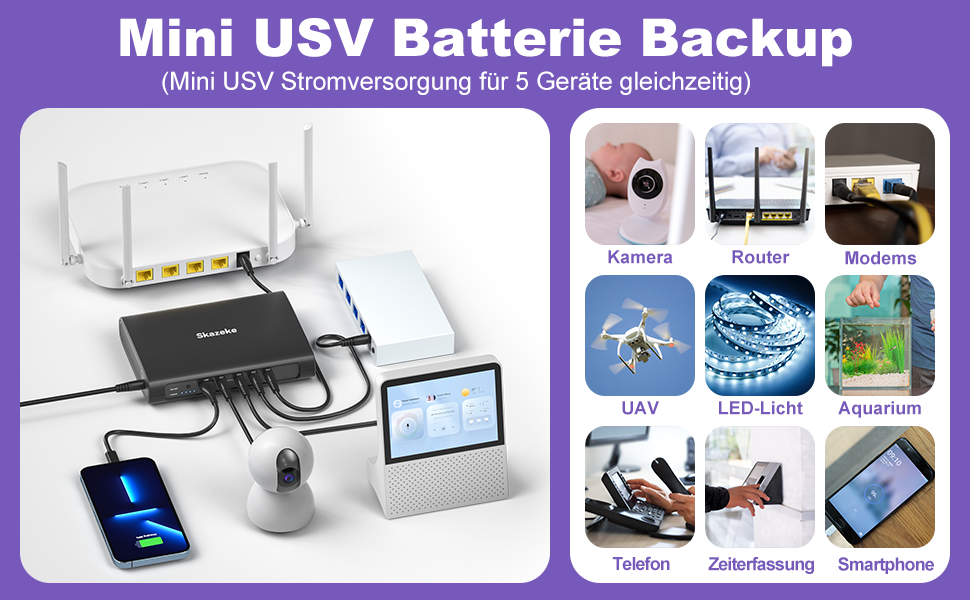 Mini USV Skazeke 27000mAh з 5 виходами DC 5V/9V/12V/2A, USB 5V/2A для роутера/модему/IP-камери/Spectra S2 та іншого обладнання (55.5 Вт)