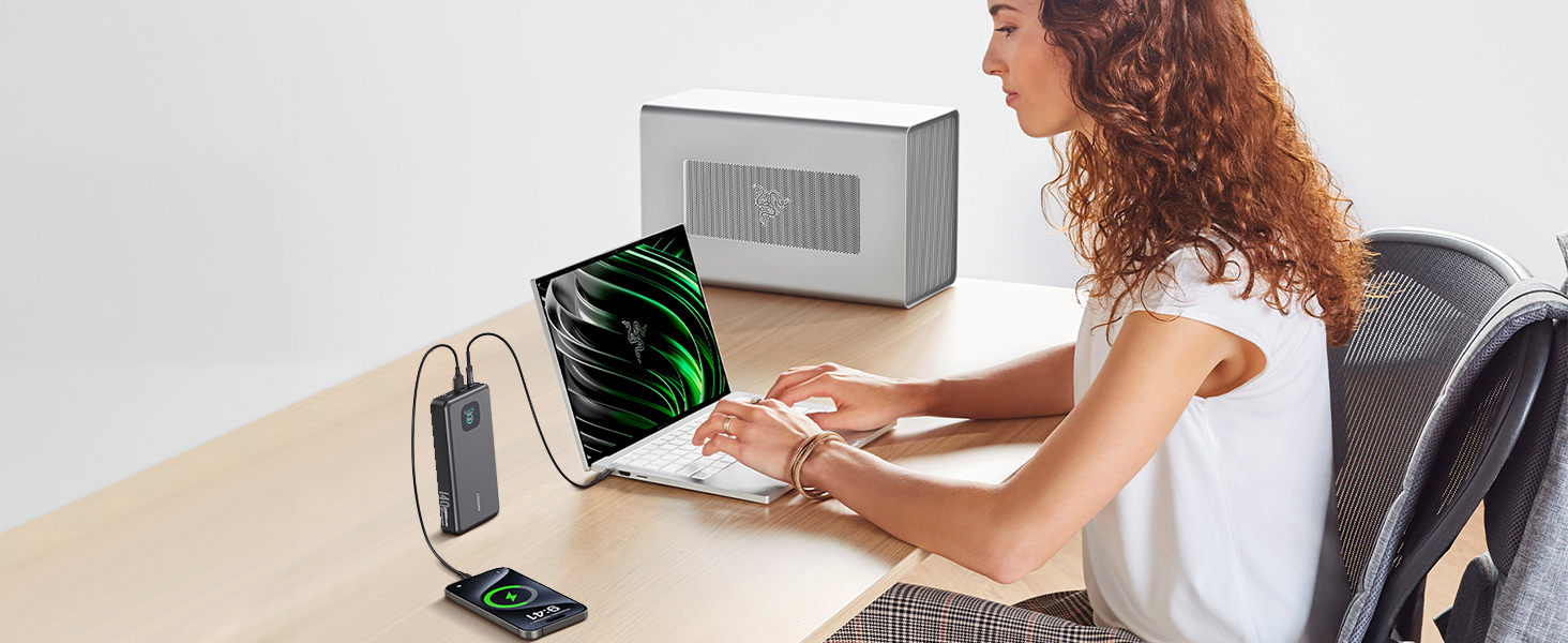 Power Bank 140W, 25000mAh з дисплеєм для ноутбука, MacBook, iPad, iPhone, Switch. Швидка зарядка PD3.1 (Сірий)