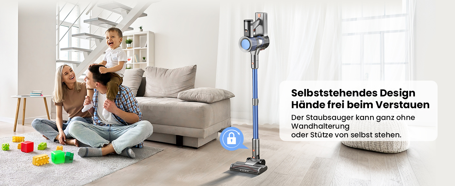 Бездротовий пилосос Dzaki 45000Pa з акумулятором, Smart-дисплеєм, функцією паркування та антизаплутанащістю для килимів, твердих поверхонь, шерсті тварин та авто (блакитно-сірий)