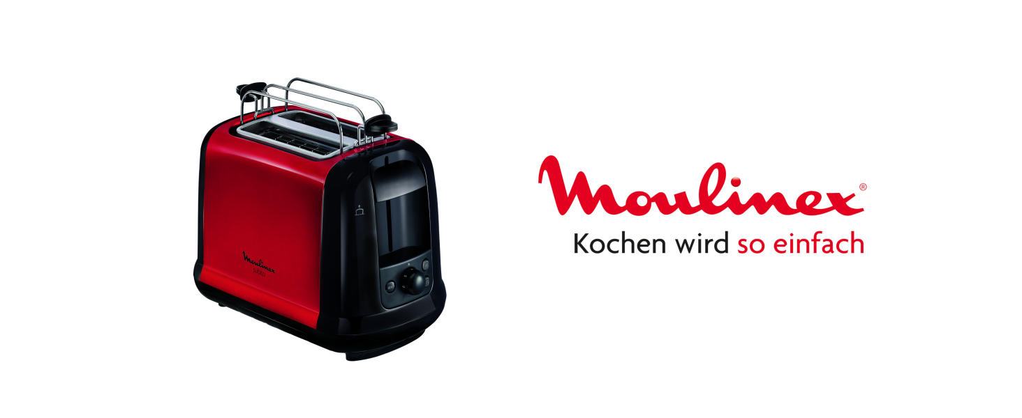 Тостер Moulinex LT261D Subito з 2 слотами, червоно-чорний, 850 Вт, регульовані ступені підсмажування, решітка для булочок