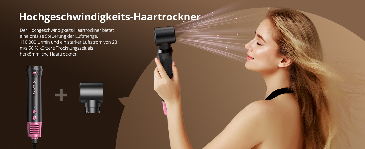 CrazyMar Airstyler 7-в-1: Фен-щітка з іонізацією, автоматичний стайлер для волосся, випрямляч та плойка (чорний)