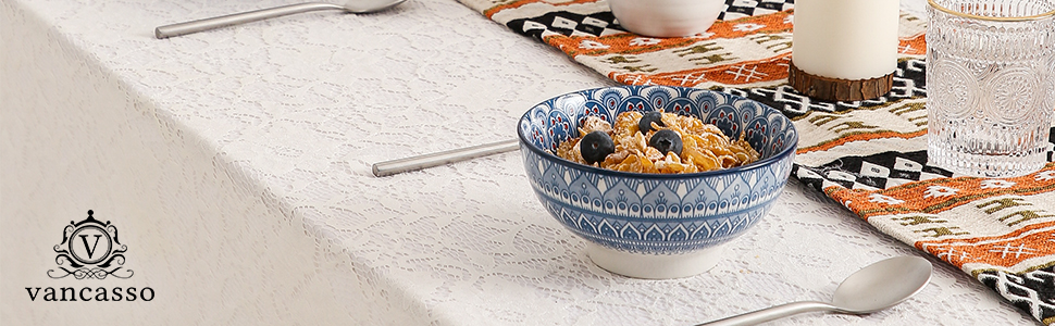 Набір посуду Vancasso MANDALA 48 предметів: сервіз для 12 осіб, ручна робота, богемський стиль, кераміка, блакитний мандала