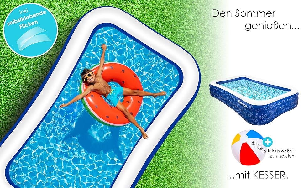 KESSER® Надувний сімейний басейн для дітей та дорослих, 305x183x56 см, 1180 л, дитячий басейн для саду, зливні отвори, блакитний