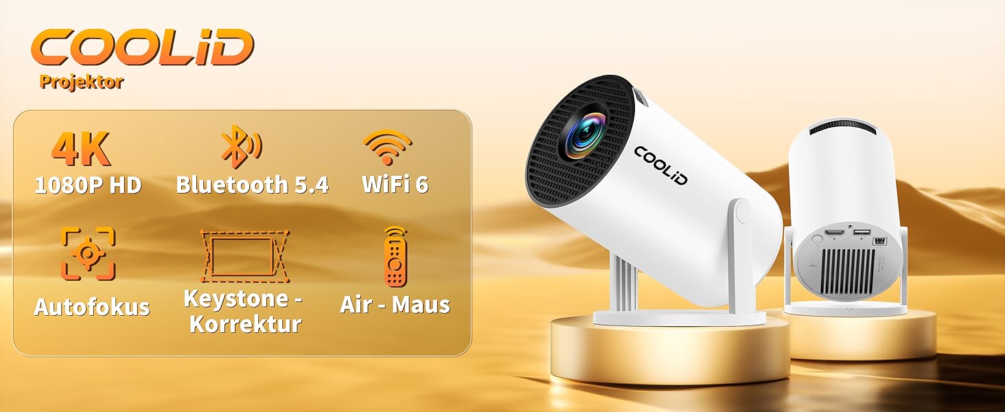 Портативний проєктор Mini Beamer 4K Full HD 1080P з 5G WiFi 6, Bluetooth 5.4, автоматичною корекцією трапецеїдальних спотворень, поворотом 270°, підтримкою USB/Laptop/PC, з пультом та мишкою. Чорний (Білий)